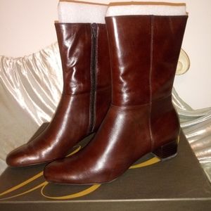 Brown leather heeled boots